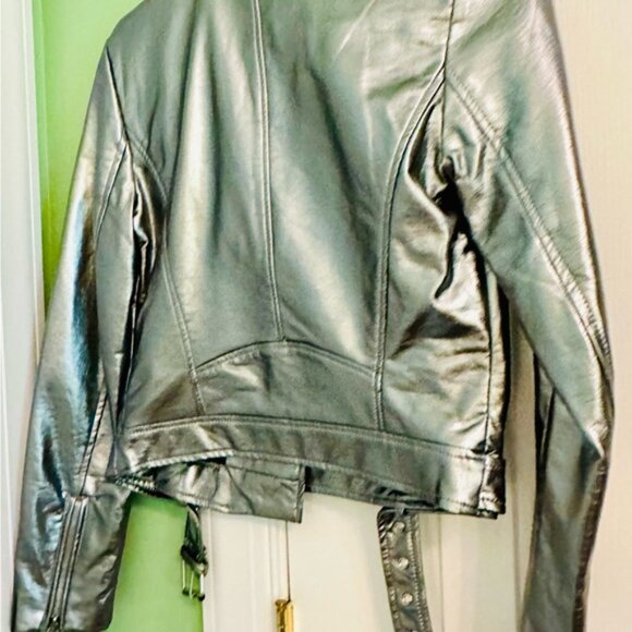 Zara Chrome Biker Jacket Size Small - Picture 3 of 3